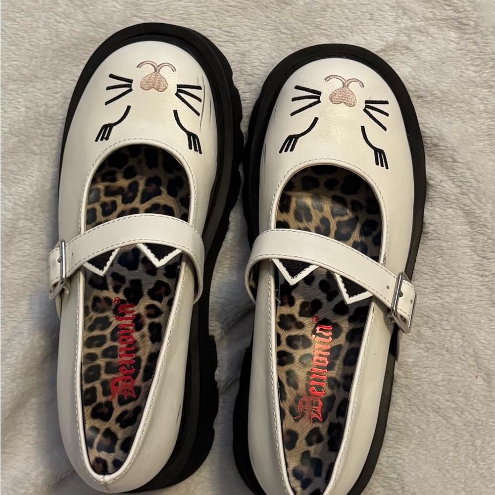 Demonia White Cat Face Platform Shoes